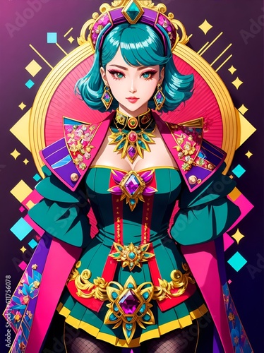 Portrait of a woman in costume with handcrafted brooch that features a stunning combination of gemstones and intricate metalwork