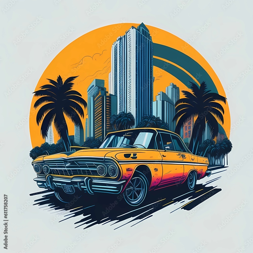 Car,classic, retro,Miami,shirt