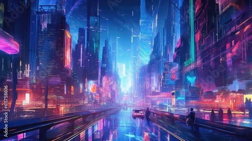 futuristic world of technology with a mesmerizing digital landscape illuminated by neon lights  capturing the essence of innovation and artificial intelligence