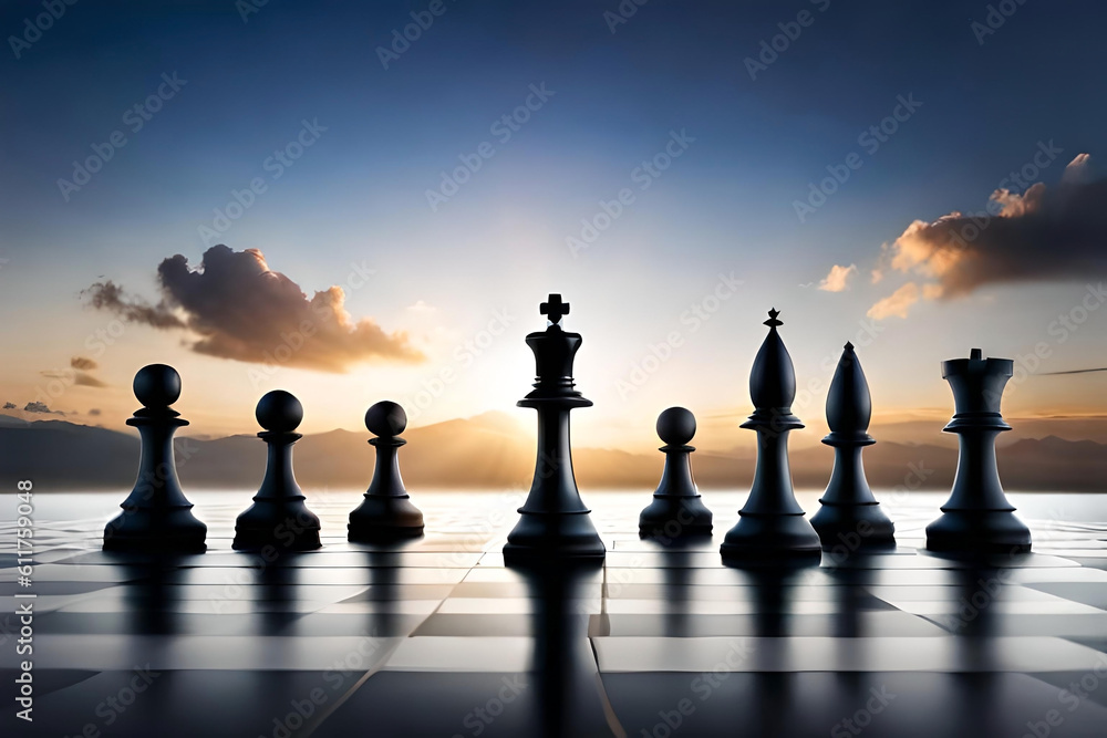  chess pieces lined up symbolizing teamwork strategy and unity