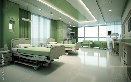 Interior of Hospital ward with patient bed Generative AI