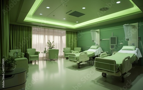 Interior of Hospital ward with patient bed Generative AI
