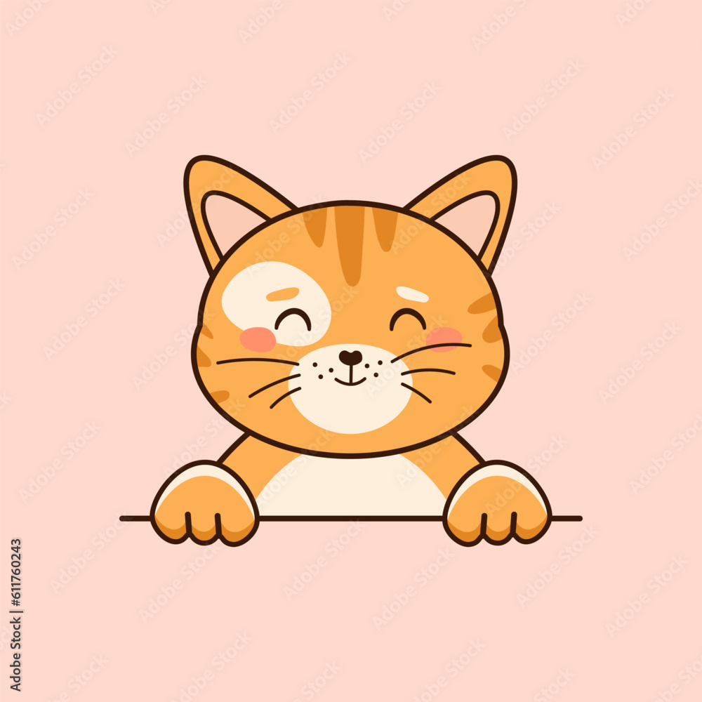 Cute smiling red cat in cartoon style. Vector flat illustration Cute smiling red cat in cartoon style. Vector flat illustration