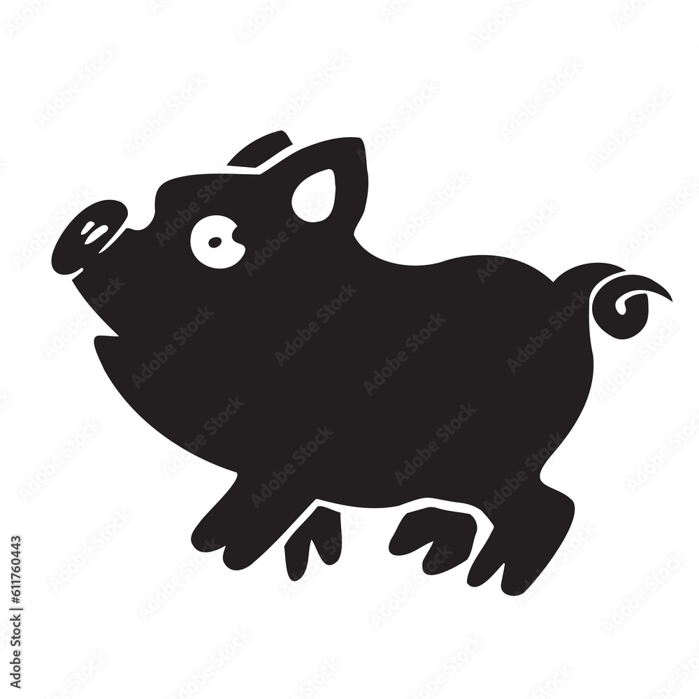 Symbol of the year of the pig, boar, black silhouette, vector illustration Symbol of the year of the pig, boar, black silhouette, vector illustration