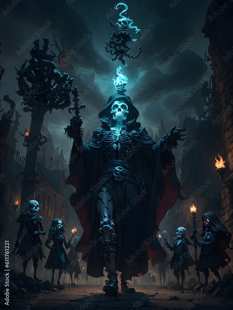 Fototapeta premium scary halloween skeleton, generative AI