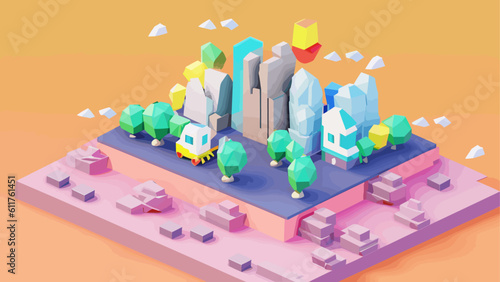 New 3d rendering of city landscape Low poly colorfull background Isometric cartoon city scape