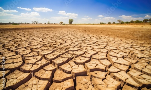 Dry cracked agricultural field due to drought, lack of water, generative AI