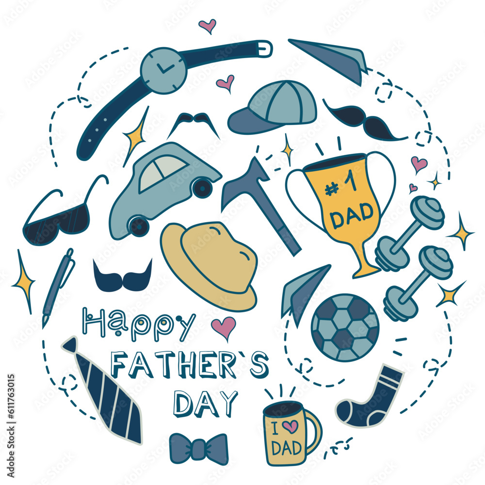Naklejka premium Happy Father`s day doodle illustration