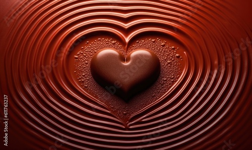 Heart shape chocolate rising from chocolate ripples  generative AI