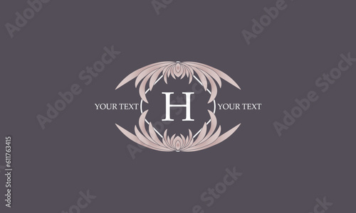 Floral monogram for cards, invitations, menus, labels with the letter H in the center. Graphic design for pages, business signage, boutiques, cafes, hotels.