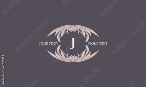 Floral monogram for cards, invitations, menus, labels with the letter J in the center. Graphic design for pages, business signage, boutiques, cafes, hotels.