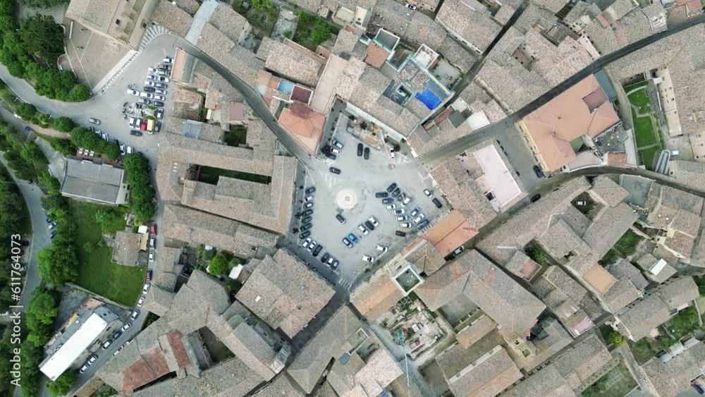 italy, june 2023 - aerial view of the medieval village of Potenza Picena in the province of Macerata in the Marche region. From the town you can see Mount Conero and the Adriatic Sea in the background italy, june 2023 - aerial view of the medieval village of Potenza Picena in the province of Macerata in the Marche region. From the town you can see Mount Conero and the Adriatic Sea in the background