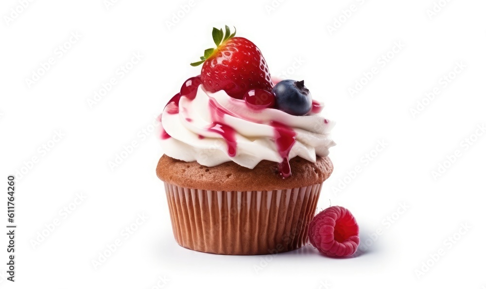 Tasty cupcake on white background, generative AI Tasty cupcake on white background, generative AI