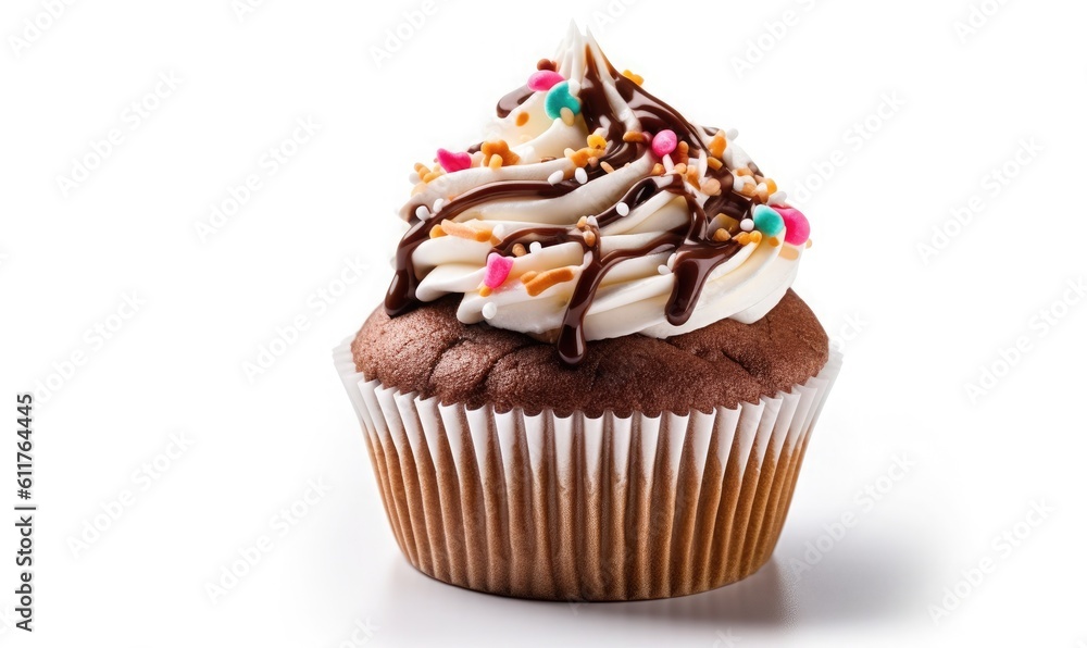 Tasty cupcake on white background, generative AI Tasty cupcake on white background, generative AI