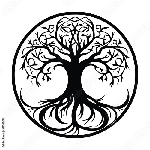 Celtic Tree of life decorative Vector ornament, Graphic arts, dot work. Grunge vector illustration of the Scandinavian myths with Celtic culture.