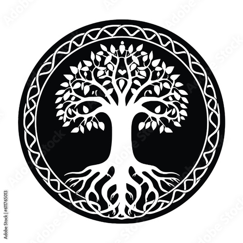 Celtic Tree of life decorative Vector ornament, Graphic arts, dot work. Grunge vector illustration of the Scandinavian myths with Celtic culture.