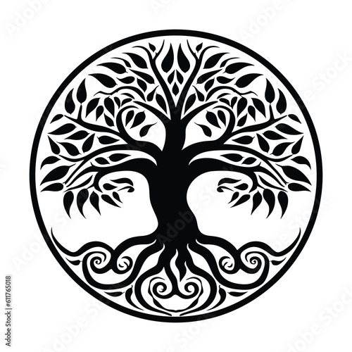 Celtic Tree of life decorative Vector ornament, Graphic arts, dot work. Grunge vector illustration of the Scandinavian myths with Celtic culture.