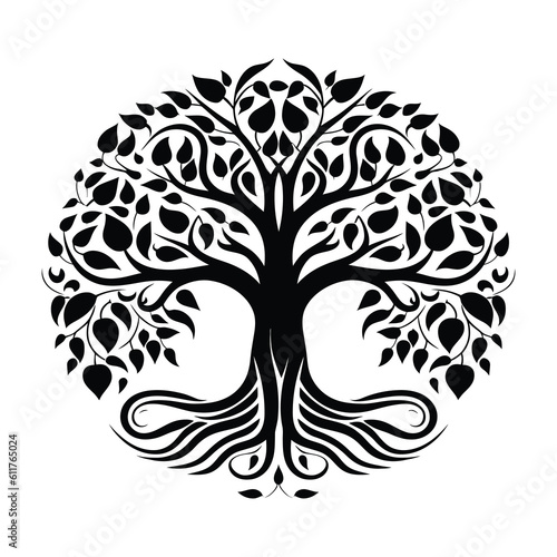 Celtic Tree of life decorative Vector ornament  Graphic arts  dot work. Grunge vector illustration of the Scandinavian myths with Celtic culture.