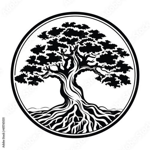 Celtic Tree of life decorative Vector ornament, Graphic arts, dot work. Grunge vector illustration of the Scandinavian myths with Celtic culture.
