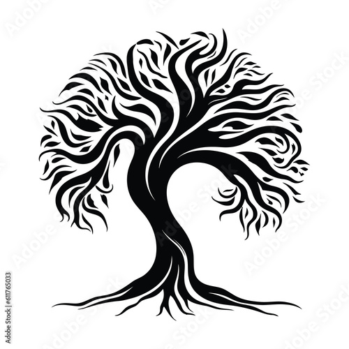 Celtic Tree of life decorative Vector ornament, Graphic arts, dot work. Grunge vector illustration of the Scandinavian myths with Celtic culture.