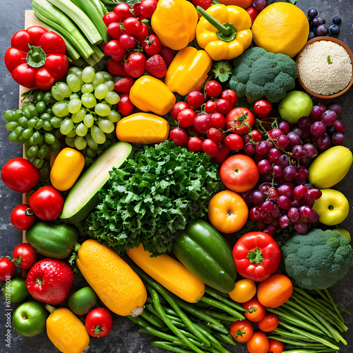  A Colorful, fresh fruits and vegetables.