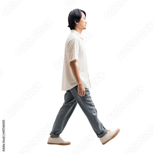 Asian man walking in comfort outfit. Full body isolated on transparent background. Dicut, People, PNG	
