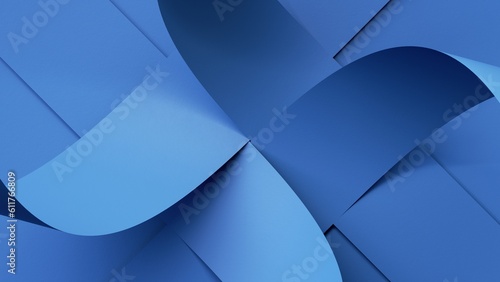 3d render, abstract blue background with interlaced paper ribbons, modern minimalist wallpaper