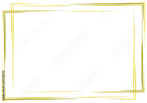 Watercolor rectangle horizontal thin double golden frame. Copy space. Vector illustration. Isolated