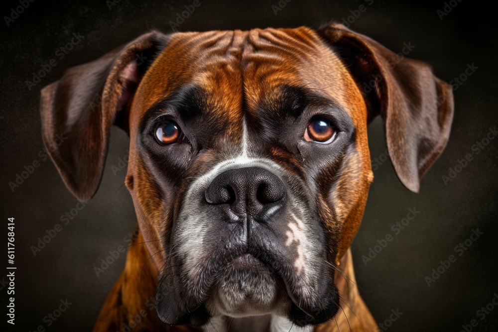 Studio portrait of a dog breed Boxer. AI generated, human enhanced