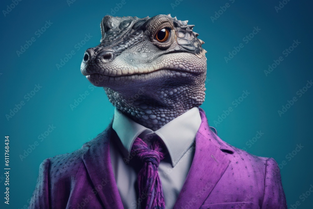 Anthropomorphic Alligator dressed in a suit like a businessman. Business Concept. AI generated, human enhanced Anthropomorphic Alligator dressed in a suit like a businessman. Business Concept. AI generated, human enhanced