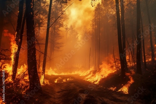 Forest fire in the summer season of the dry period of the year. AI generated, human enhanced © top images