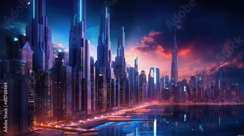 a futuristic cityscape with advanced technology integrated into the architecture