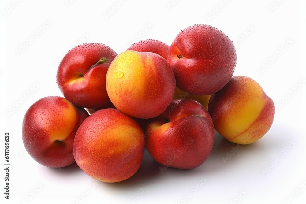 Appetizing tasty nectarines. The concept of proper nutrition and vitamins in the crop. AI generated, human enhanced. Appetizing tasty nectarines. The concept of proper nutrition and vitamins in the crop. AI generated, human enhanced.
