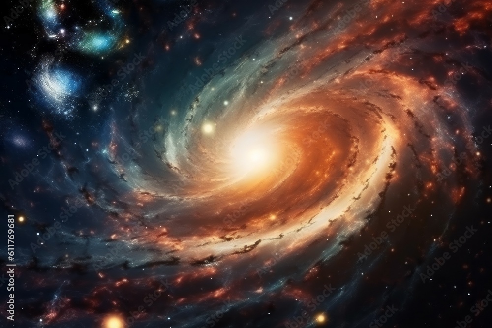 Spiral of the universe. Glowing galaxy. Space background. AI generated, human enhanced Spiral of the universe. Glowing galaxy. Space background. AI generated, human enhanced