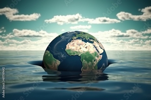 Planet in the water. Climate change concept. AI generated, human enhanced