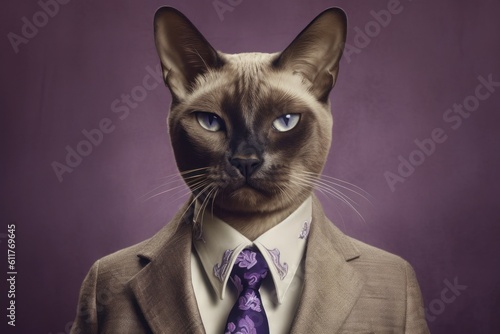Anthropomorphic cat Siamese dressed in a suit like a businessman. business concept. AI generated, human enhanced © top images
