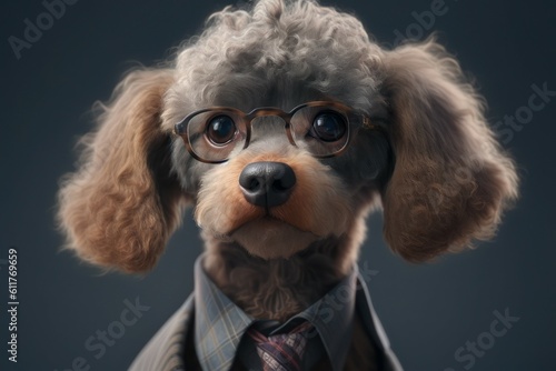 Anthropomorphic dog poodle dressed in a suit like a businessman. business concept. AI generated, human enhanced © top images
