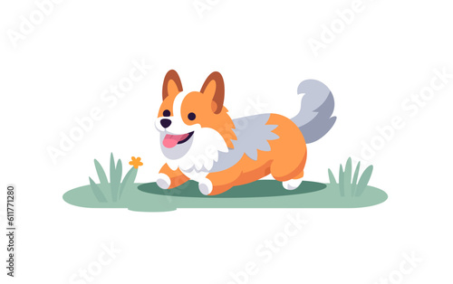 Cute Smiling Corgi Dog Vector Drawing
