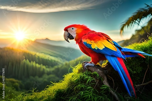 blue and yellow macaw in the jungle  photo