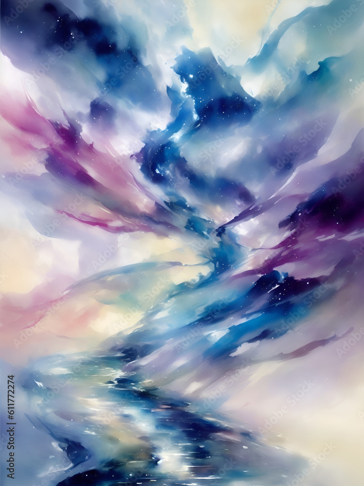 River flow watercolor paint. AI genrated illustration