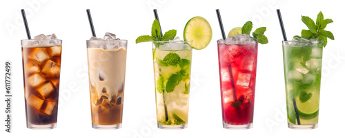 Photographie Summer lemonade and iced coffee on a transparent background