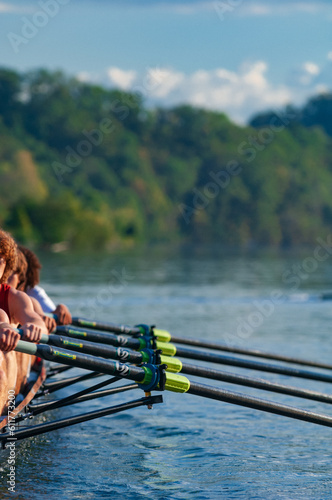 A team of boys rows on Melton Hill Lake during the Secret City Head Race in Oak Ridge, Tennessee