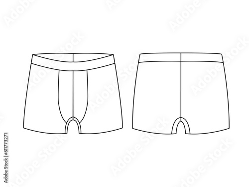 Male underwear Technical Fashion. Boxer briefs. Flat trunks Underpants lingerie template front back
