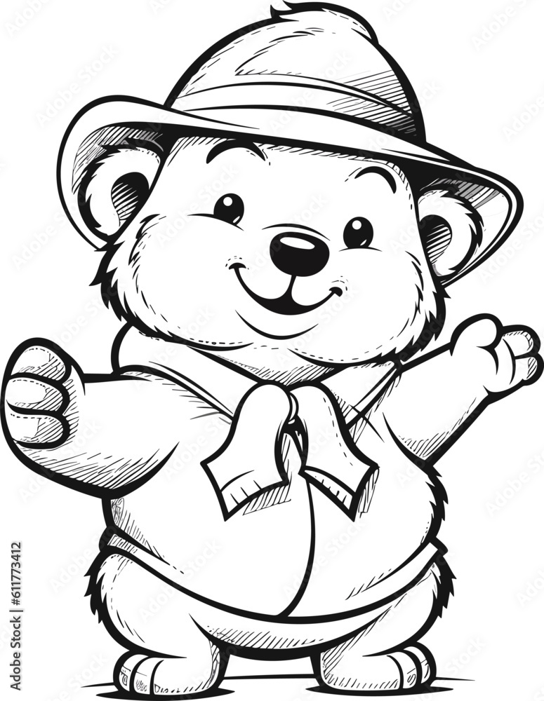 Fototapeta premium Happy Bear , colouring book for kids, vector illustration
