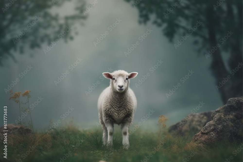 A minimalist photo of a sheep on isolated nature background a hyper A minimalist photo of a sheep on isolated nature background a hyper