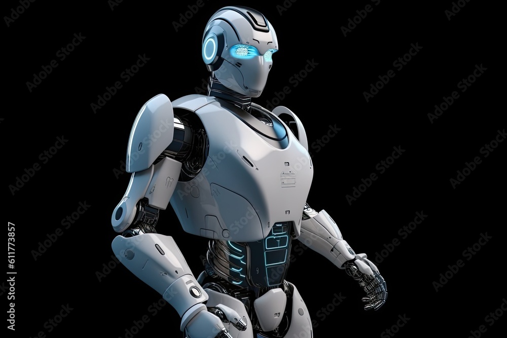 lone robot standing in a dimly lit environment. Generative AI lone robot standing in a dimly lit environment. Generative AI