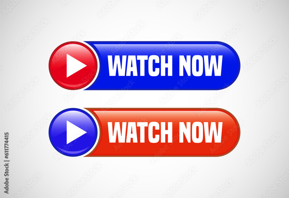 Watch now button. Watch now banner sign. Play video icon vector illustration. Watch now button. Watch now banner sign. Play video icon vector illustration.