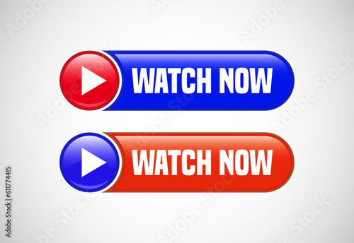 Watch now button. Watch now banner sign. Play video icon vector illustration.