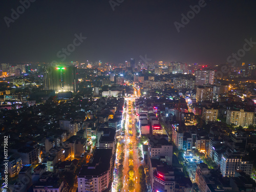 Wallpaper Mural Aerial view of Hanoi Downtown Skyline, Vietnam. Financial district and business centers in smart urban city in Asia. Skyscraper and high-rise buildings at night. Torontodigital.ca