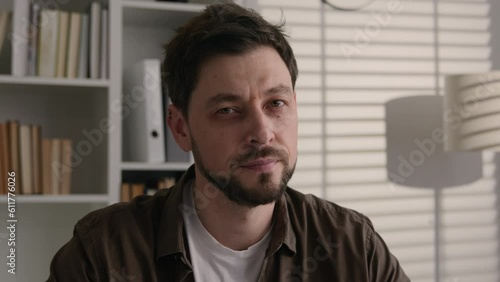 Dissatisfied Caucasian businessman guy man waving head with negative displeased face emotion denial answer bad idea not never disagree refusal forbid reaction male office manager entrepreneur negation